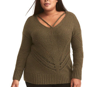 2X Torrid Olive Green Strappy Pointelle Sweater